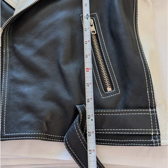 Ganni Black/White Heavy Leather Biker Full Zip Jacket, size EU40/US8-10 - Picture 5 of 11